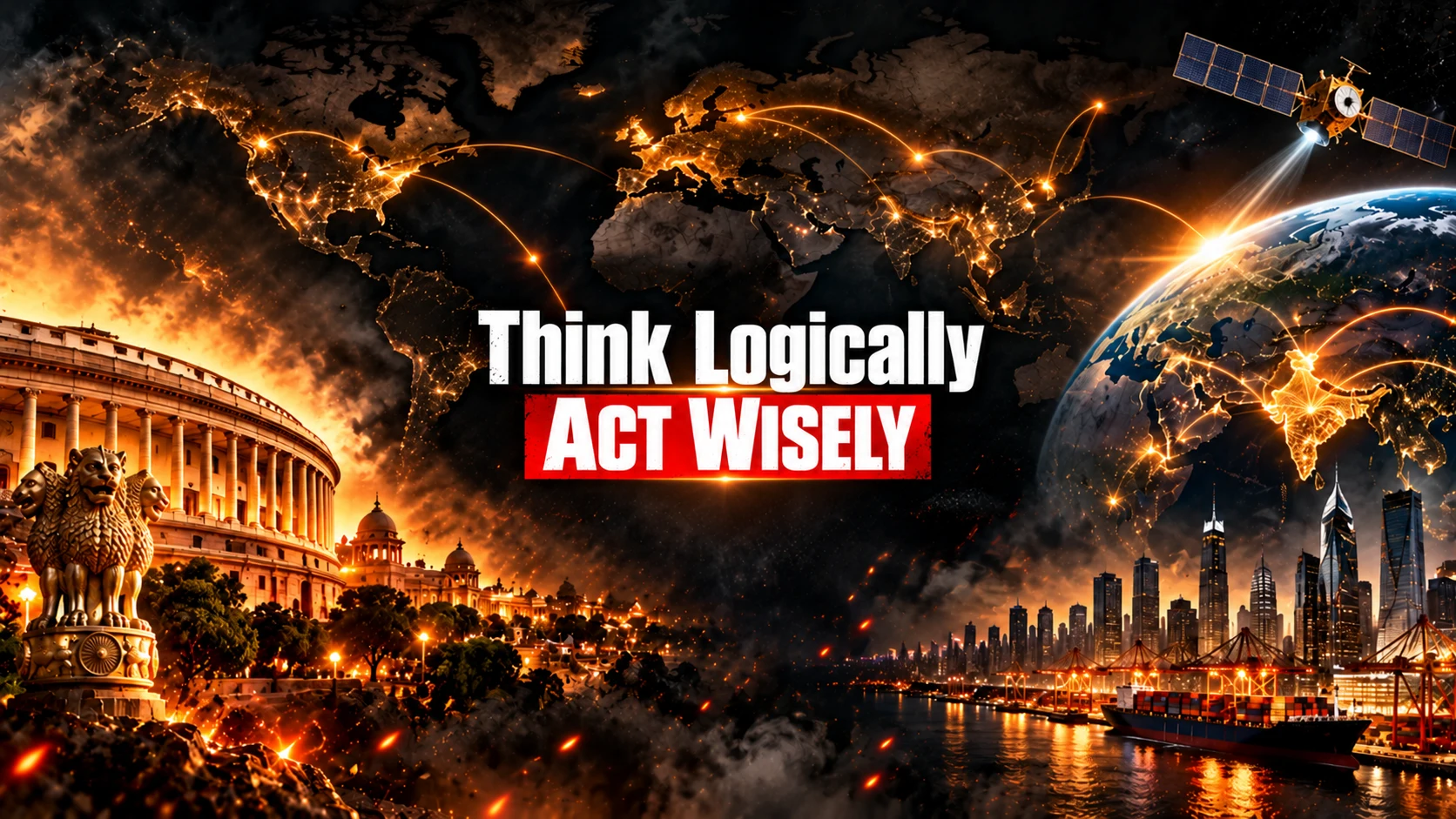 Logic Wise brand banner: Think Logically, Act Wisely, with a connected world map and Indian landmarks